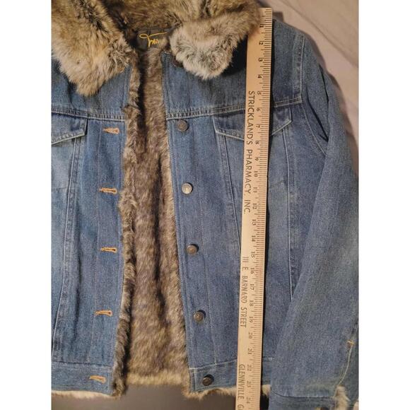 Vintage Fabio women's Size L faux fur lined blue denim jacket Retro Y2K - Picture 4 of 8